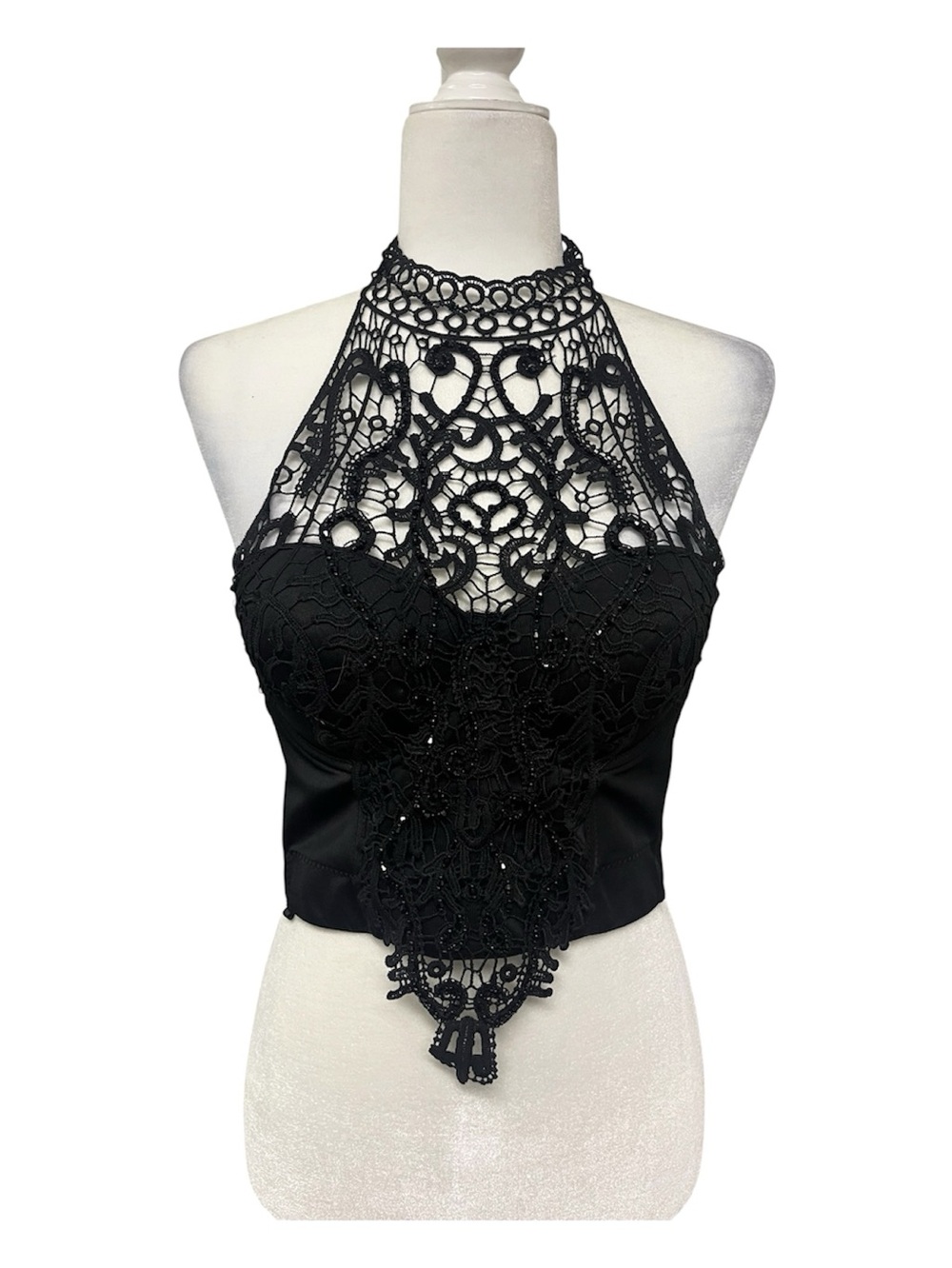 The Sang Catch The Boutique Bustier Black Lace & Beaded Corset Sz S